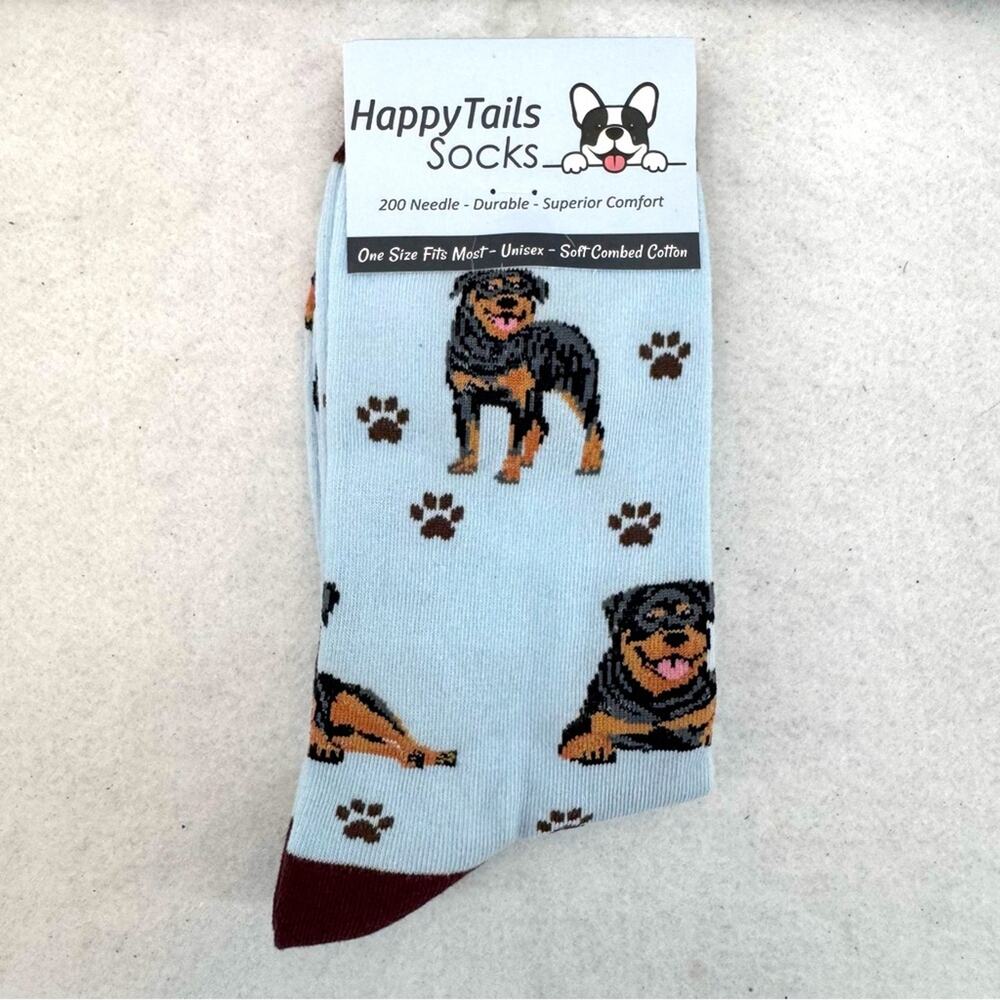 New Happy Tails Unisex Soft Combed Cotton Crew Socks Rottweiler Blue Brown OSFM